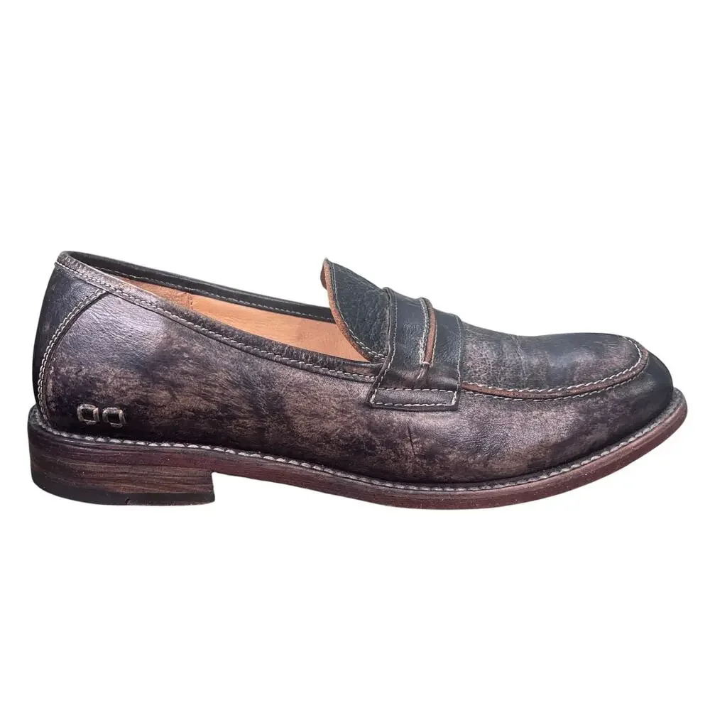 Bed Stu Reina Cobbler Series Handcrafted Black Wash Leather Loafers Size 9
